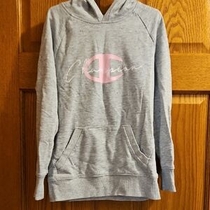 Champion Heather Gray Hoodie with Pink Logo